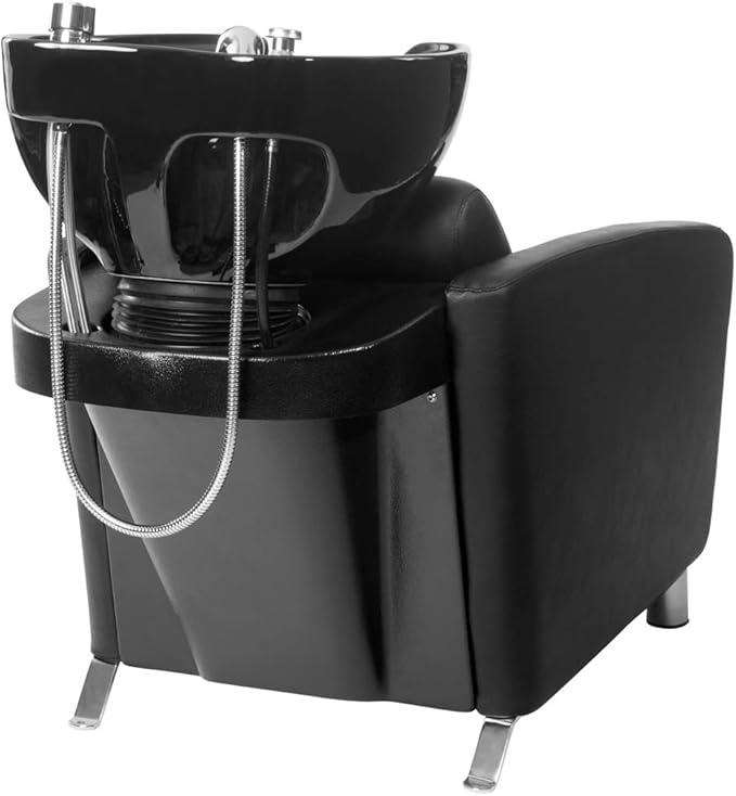 Buy-Rite Shelby Shampoo Backwash Station - Professional Salon Backwash Unit w/Deep Tilting Porcelain Sink, Wide Reclining Chair, Dual-Function Nozzle, Vacuum Breaker - Black, YLG-556-BLK