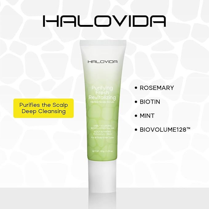 HALOVIDA Sea Salt Rosemary & Mint Scalp Scrub, Clean Silicon Oil-Free, Itchy Relief Scalp Treatment for Dandruff, Gently Exfoliator Cruelty-Free, Relieves Dryness, Promotes Hair Growth