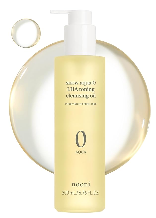 NOONI Facial Cleanser - Snow Aqua 0 LHA Toning Cleansing Oil | Makeup Blackhead Remover, Pore Control, Glass Skin, Help Control Sebum, Revitalizing, Moisturizing, Korean Skin Care, 6.76 Fl Oz (200 ml)