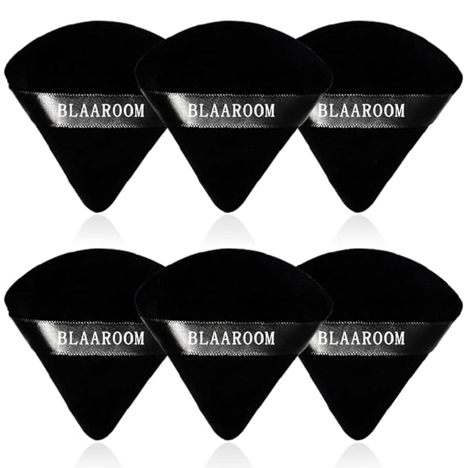 BLAAROOM 6 Pcs Velvet Triangle Powder Puff,Triangular Design Makeup Soft Sponge Puff for Face Exquisite Eyes Contouring, for Loose Mineral Body Powde Cosmetic Foundation Makeup Tool - Black