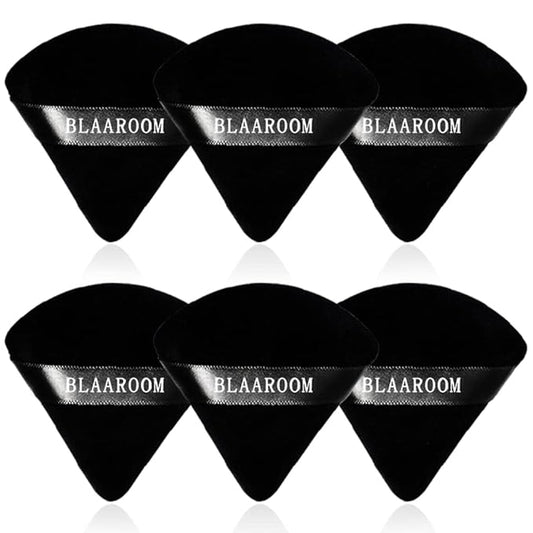 BLAAROOM 6 Pcs Velvet Triangle Powder Puff,Triangular Design Makeup Soft Sponge Puff for Face Exquisite Eyes Contouring, for Loose Mineral Body Powde Cosmetic Foundation Makeup Tool - Black