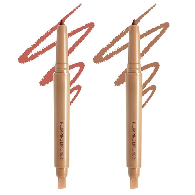 2Pcs Matte Lip Liner Pencil, Plump lip pencil liner Long-Lasting Creamy Formula, With Silicone Smudger for Define Contours & Sculpting Lip,Waterproof Non-Staining Crayon Lip Liners 05#+06#