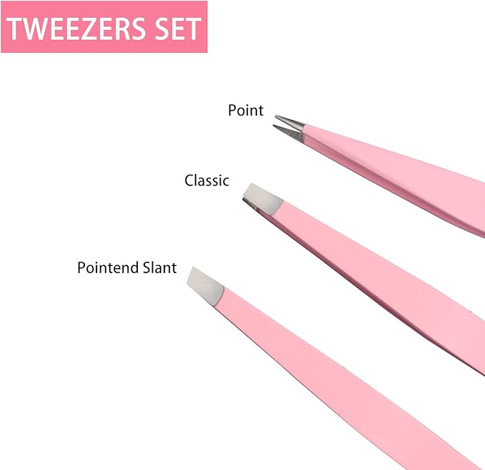 Pink Tweezers for Women Facial Hair, Precision Tweezers for Eyebrows, Hair Removal, Facial Hair, Ingrown Hair, Tweezers for Men