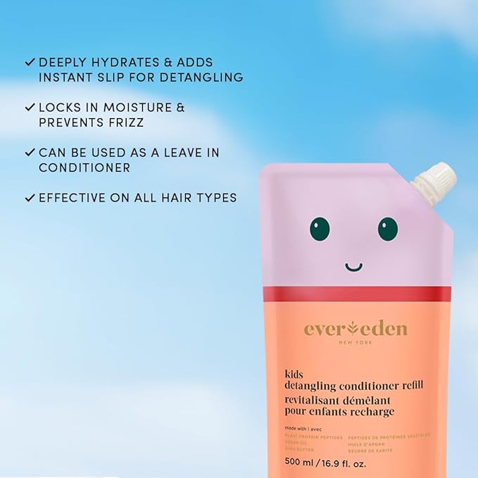 Evereden Kids Haircare Set (Refill): Hair Detangling Shampoo & Conditioner for Children Ages 3+, Plant Protein Peptides & Argan Oil, Vegan, Free from Sulfate, Paraben, Phthalate & Petrolatum