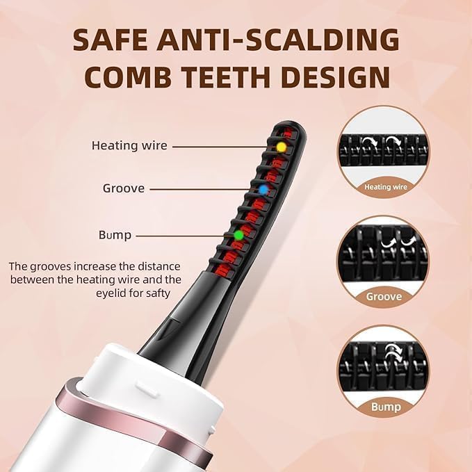 Heated Eyelash Curler, Fast Heat up Within 10s, 24 Hours Long Lasting, Rechargeable Electric Eyelash Curler, Temperature Control, Mini Lash Curler Safe Anti-Burn Eyelash Curle, with LED Display-White