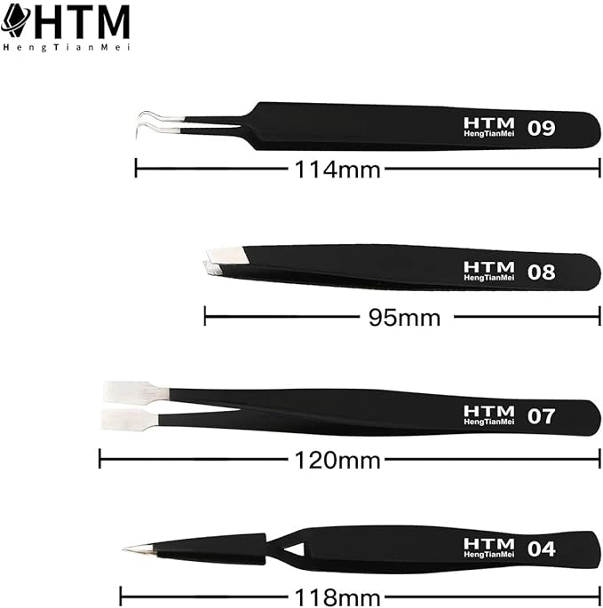 HengTianMei Precision Tweezers Set, ESD Anti-Static Stainless Steel Tweezers Set for Craft, Jewelry, Electronics, Laboratory Work (14 PCS)