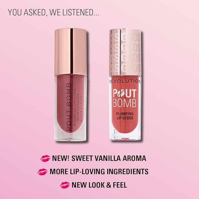 Revolution Beauty London, Pout Bomb Plumping Lip Gloss, High-Shine for Glossy, Fuller & Plump Lips with Hyaluronic Acid & Peptides, Vegan & Cruelty-Free, Light Mauve, 0.15 fl oz