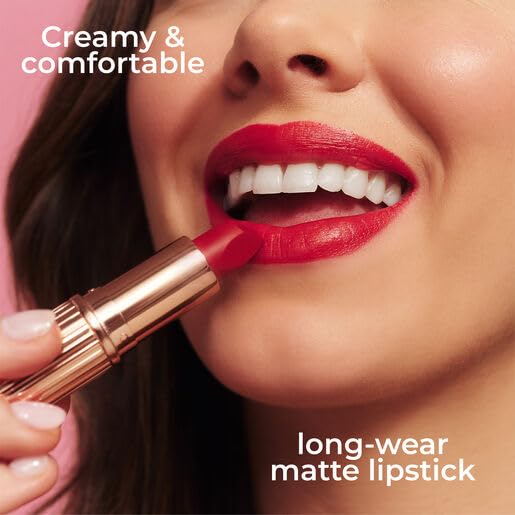 MCoBeauty - Crème Matte Luxe Lipstick - Long-Lasting Hydrating Soft Matte Lipstick with Square-Tip Bullet - Ruby Rouge, Red Shade - 3.5g - Lip Makeup