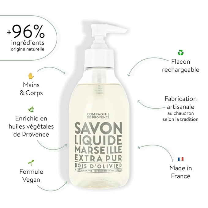 Compagnie de Provence Savon de Marseille Extra Pure Liquid Soap - Olive Wood - 10 Fl Oz Plastic Pump Bottle