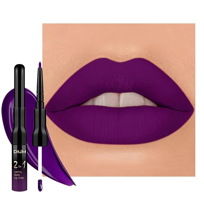 1Pcs 2 in 1 Purple Matte Lip Liner and Liquid Lipstick Stain Makeup Set for women, Purple Long Lasting Smudge Proof Lip Tint Matte Finish Lip Gloss for All-Day Color Hold Easy to Use 52#