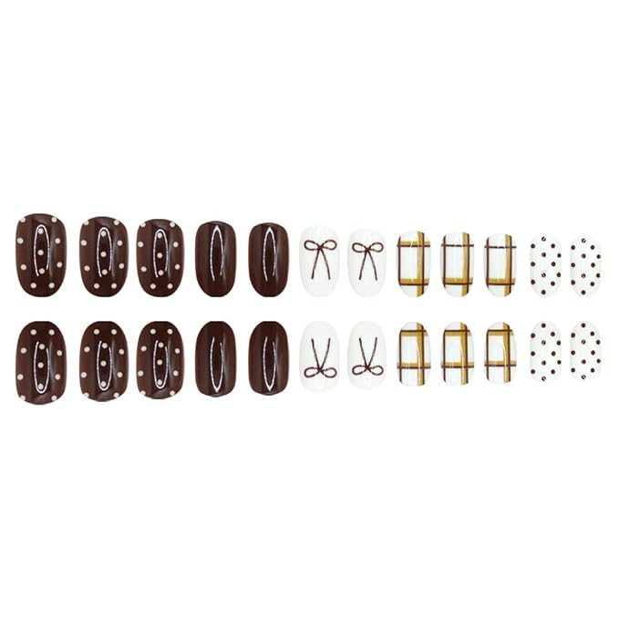 Red Press on Nails Polka Dots Fake Nails Short Almond False Nail Bow Glue on Nails with Design Glossy Full Cover Artificial Acrylic Stick on Nail for Women Girls Manicure 24Pcs