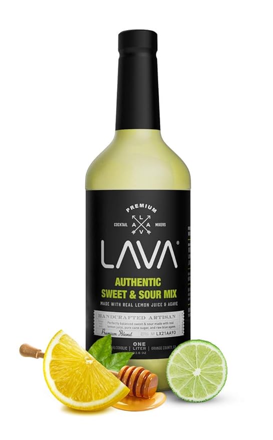 LAVA Premium Authentic Sweet & Sour Mix, Made with Real Lemon Juice, Lime Juice, Raw Blue Agave, No Artificial Sweeteners. Whiskey Sour, Long Island Iced Tea, Lemon Drop. 33.8oz Glass Bottle