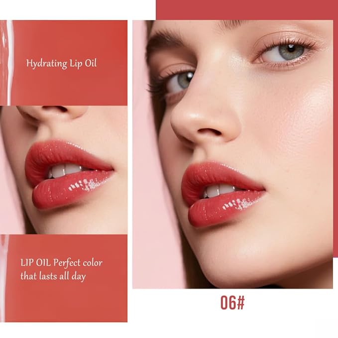 Dual-Ended Lip Stain & Lip Oil – 2-in-1 Matte Color and Hydrating Gloss, Long-Lasting Non-Sticky Lip Tint, Nourishing Moisture & Glassy Shine for Day-to-Night Looks 06#