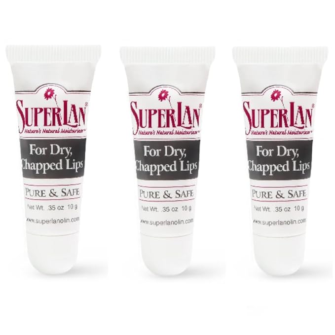 Organic Lanolin Lip Balm For Dry, Cracked, Chapped Lips By Superlan - Natural Lip Moisturizer With Ultra-Pure Medical Grade Lanolin & Jojoba Oil- Kosher Chapstick for Men Women & Children, (3 Pack)