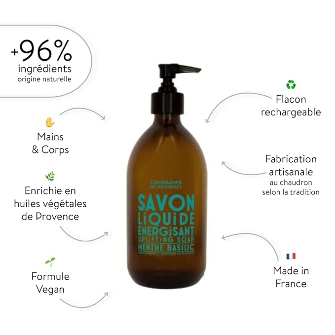 Compagnie de Provence Savon de Marseille Apothicare Liquid Soap, Mint Basil, 10 Fl Oz Plastic Pump Bottle