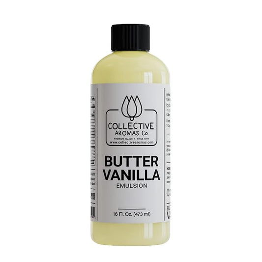 Butter Vanilla Emulsion for Baking - Natural Flavoring Blend for Cookies, Cakes, Ice Cream, Smoothies, Beverages & More - 16 fl oz Kosher, Pure Butter Vanilla Emulsion by Collective Aromas Co.