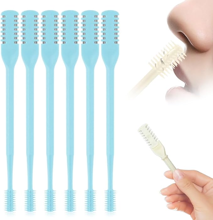 Nasal Hair Cutter, 2025 Upgraded Double Sided Noses Hairs Knife, 360° Rotating Portable Manual Nose Hair Trimmer, Noses Hairs Remover for Women Men Travel Essentials (Blue, 6 Pcs)