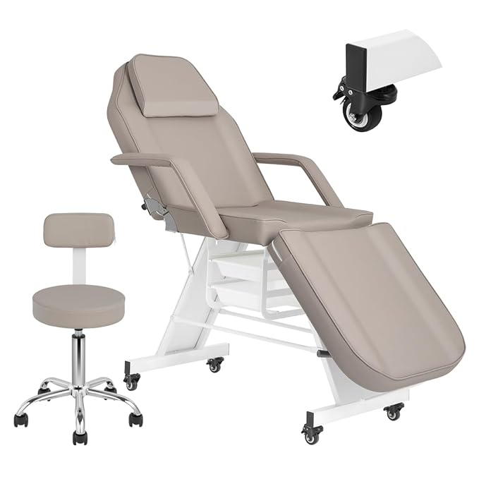 Tattoo Chair for Client Facial Table Adjustable 73inch Facial Chair Spa Esthetician with Stool for Beauty Tattoo Eyelash Equipment Black (Gray)