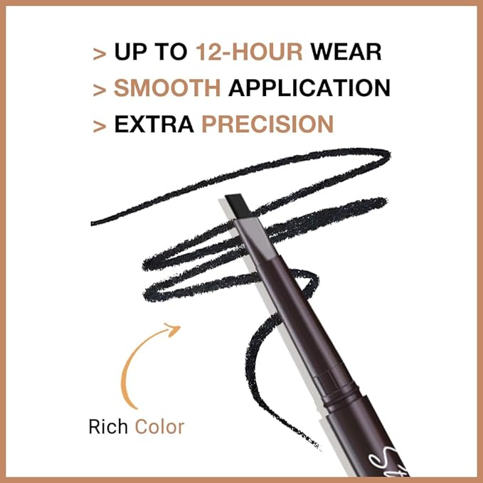 12 Pcs Ultimate Eyebrow Retractable Definer Pencils,Dual-Sided Natural Soft Textured Eyebrow Pencil, for Daily Look Eyebrow Makeup,Brow Brush,Fine Tip (12Pcs-Black-Retractable Triangle)