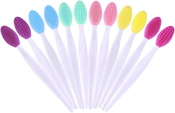 12 Pcs Pore Scrub Brush,Lip Scrubber Exfoliator,Silicone Face Cleansing Brush,Lip Scrub Brush Exfoliating Nose Clean Blackhead Removal Brushes for Face Cleaning