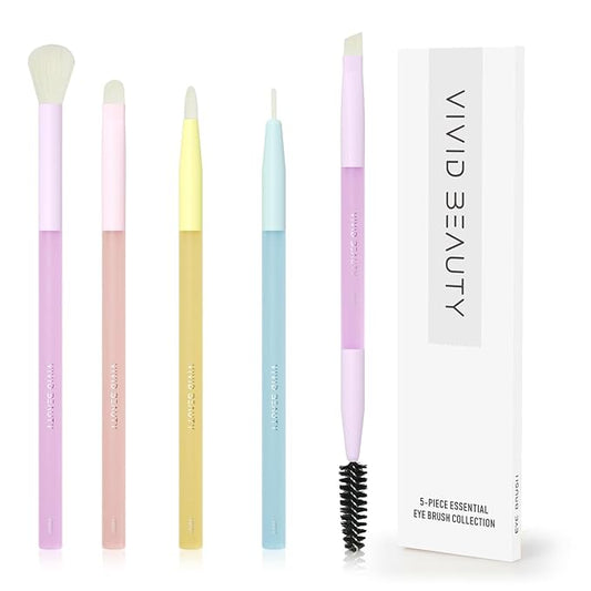 Multicolor Travel 5pcs Eye Makeup Brushes Set– Colorful Blending Eyeshadow Concealer Eyeliner Brow & Lash Dual Ended Brush – Skin Friendly Bristles, Non-Slip Rubber Handles – Ideal Valentine Day Gift