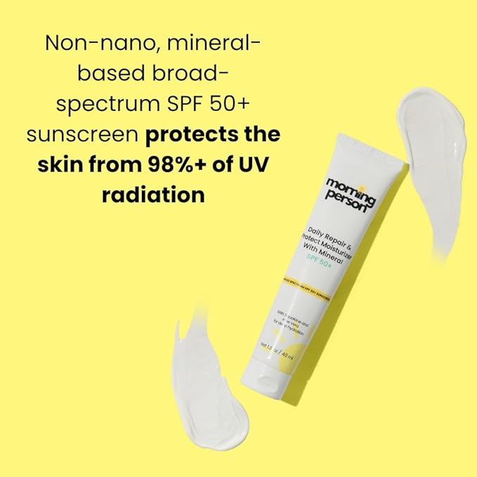 Daily Repair & Protect Moisturizer with Mineral Sunscreen Face SPF 50+ I With Squalane and Aloe Vera for Deep Moisture I UVA/UVB & Blue Light Protection I No White Cast I Reef Safe I Vegan
