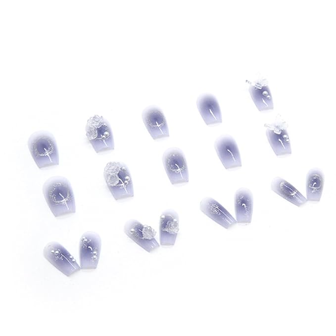Hkanlre Press on Nails Purple Medium Fake Nails Tips Full Cover Gradient False Coffin Butterfly Nails for Women and Girls 24PCS