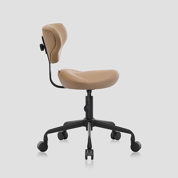 Ergonomic Saddle Seat Adjustable Pneumatic Hydraulic Drafting Swivel Rolling Stool Chair for Medical Hygienic SPA Massage Salon Home and Office - Hilo 508 (Tan, with Backrest)