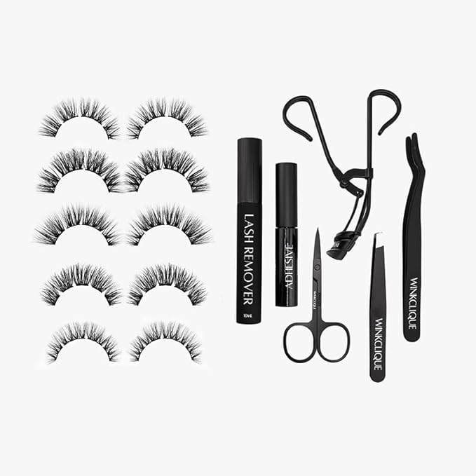WinkClique Starter Kit - Bold Glam - False Eyelash Complete Kit With Tools and 5 Lash Styles (Collection 03)