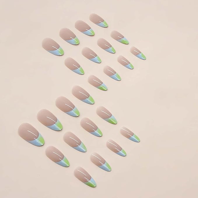 24 Pcs Press on nails French Short Almond Fake Nails Nude Glossy Glue on Nails Ins Style Acrylic Nails Removable Stick on Nails for Women 12 Size Kit