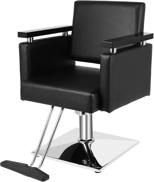 OmySalon Hydraulic Styling Chair for Hair Salon, Modern Hairdressing Barber Chair w/Square Base & Footrest, 360 Degrees Swivel, Beauty Spa Equipment