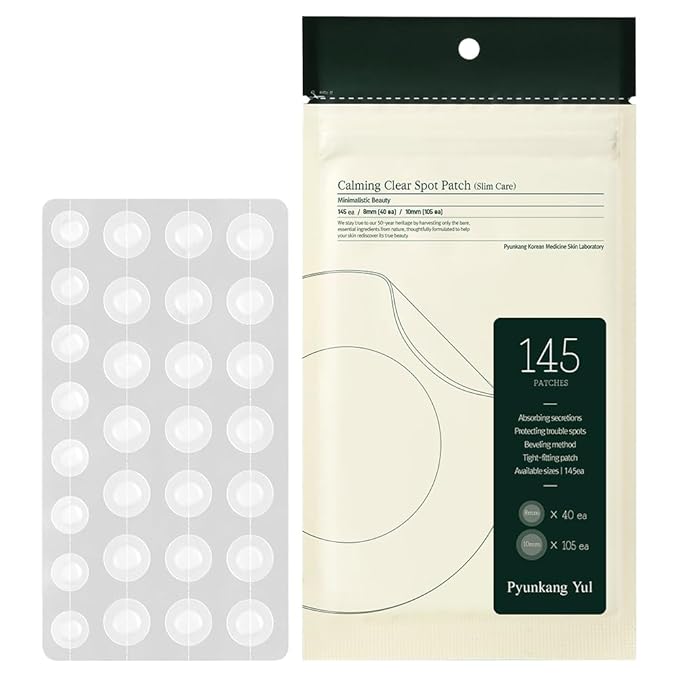 Pyunkang Yul PKY Calming Clear Spot Patch (Slim Care)145 count Quick, Adhesive & Invisible Oval Fit Stickers, Hydrocolloid Acne Spot Cover, Pimple Focused Skin Care for Blemishes and Zit, 2 Sized