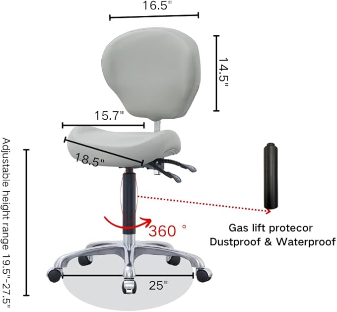 Height Adjustable Rolling Stools Drafting Chair with Backrest,Work from Home,Studio,Dental,Office Work at a Desk,Salon,Art Studio, Tattoo,Garage, Kitchen, Counter, (Grey)