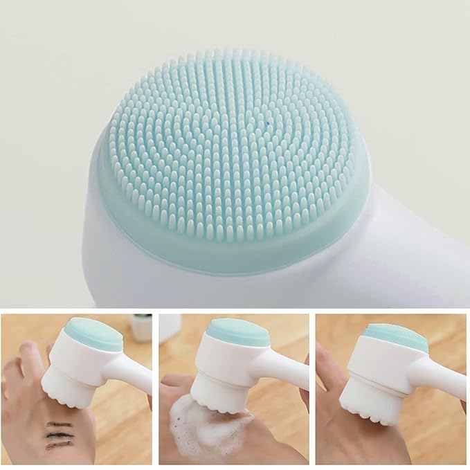 Double Sides Face Brushs, 3D Stand Vertical Silicone Facial Wash Brush, 2 in 1 Facial Cleansing Brush Manual Dual-Action Face Brush for Sensitive, Delicate, Dry Skins (2Pack/Blue)