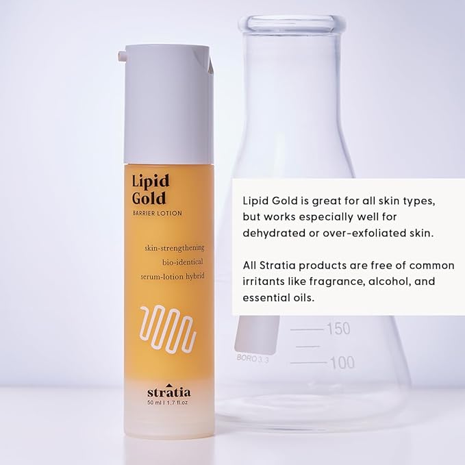 Stratia Lipid Gold Skin-Strengthening Ceramide Moisturizer with Niacinamide, Hydrates & Soothes All Skin Types, 3.4 Fl Oz