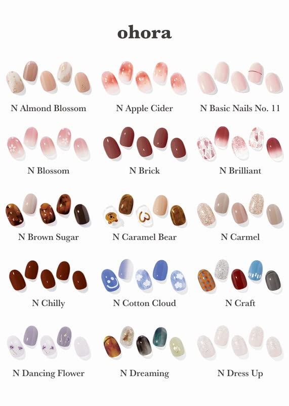 ohora Semi Cured Gel Nail Strips (N Basic Nails no.3) - Nude, Glitter, Works with Any UV/LED Lamps, Salon-Quality, Long Lasting, Easy to Apply & Remove - Includes 2 Prep Pads, Nail File & Wooden Stick