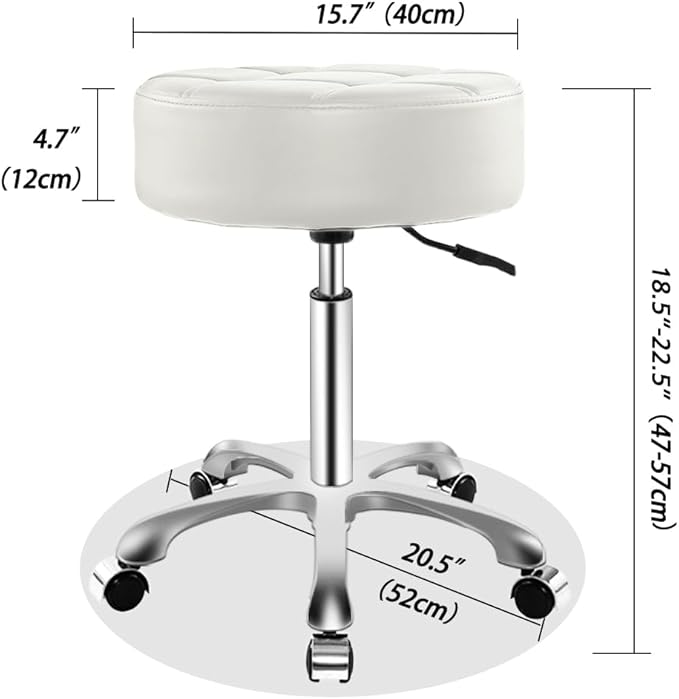 Rolling Stool with Wheels, Thick Cushion Heavy Duty Esthetician Hydraulic Chair Stool for Work Medical Tattoo Salon Office (White)