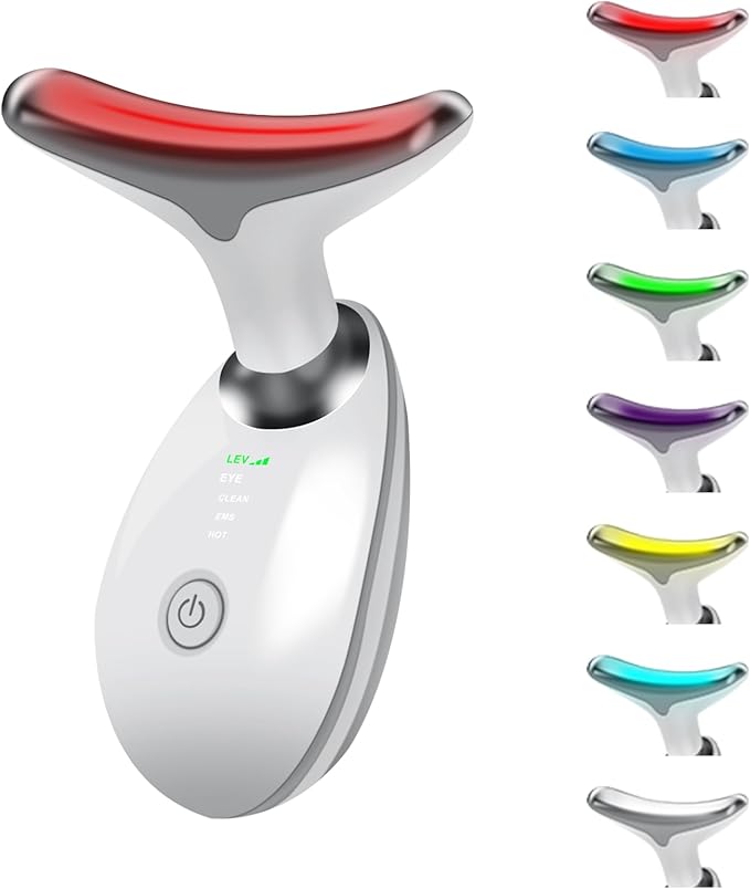 Face Neck Massager for Skin Tightening, 7 Color Portable Face Massager Tool for Skin Care, Based on Triple Action LED, Thermal, and Vibration Technologies, Improve and Smooth