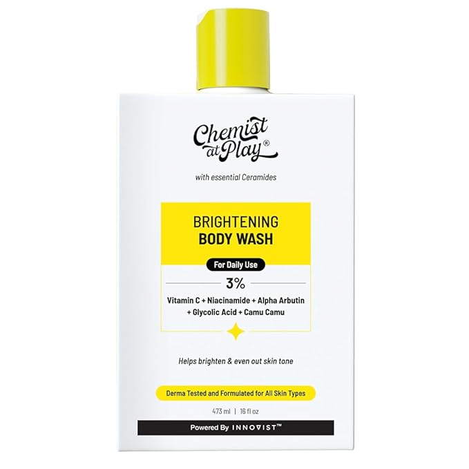 Chemist at Play Brightening Body Wash | Glowing Skin Vitamin C Bodywash | Helps to Reduce Fades Dark Spots, Evens out Skin Tone | Alpha Arbutin | 30X Vitamin C | For Women & Men | 15.9 Fl oz