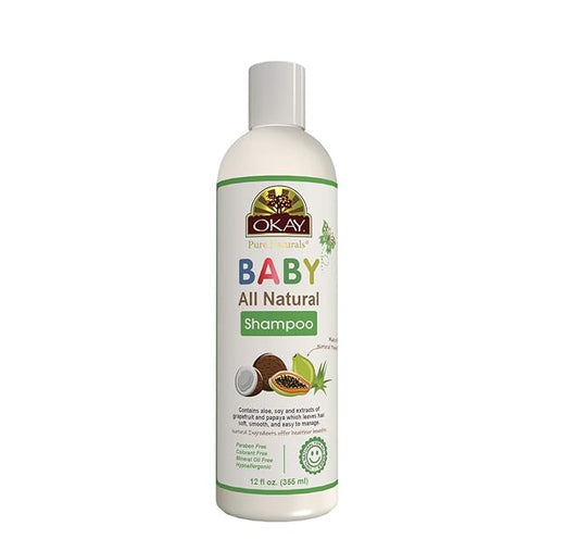 OKAY | All Natural Baby Shampoo | For All Hair Types | Cleanse, Nourish & Condition | With Papaya Extract | Free of Sulfate, Silicone & Paraben | 12 oz