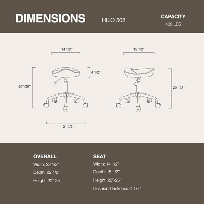 Ergonomic Saddle Seat Adjustable Pneumatic Hydraulic Drafting Swivel Rolling Stool Chair for Medical Hygienic SPA Massage Salon Home and Office - Hilo 508 (Vanilla, Standard)