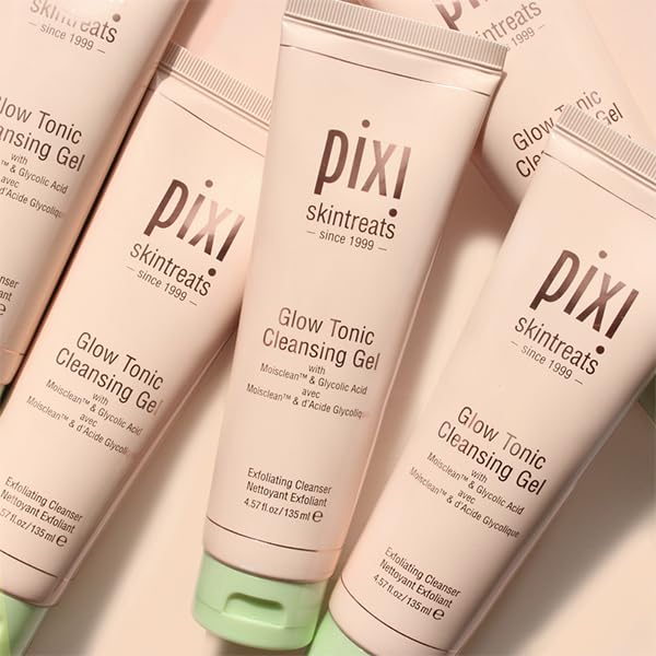 Pixi Beauty Glow Tonic Cleansing Gel 135ml | Glycolic Acid Facial Cleanser | Purify and Brighten Complexion | Ginseng Improves Circulation | 4.57 Fl Oz