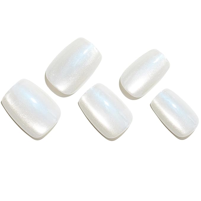 GLAMERMAID Press on Nails Extra Short Square, Pure White Spring Summer Handmade Gel Glue on Nails, Reusable Acrylic False Nails Manicure Kits for Women
