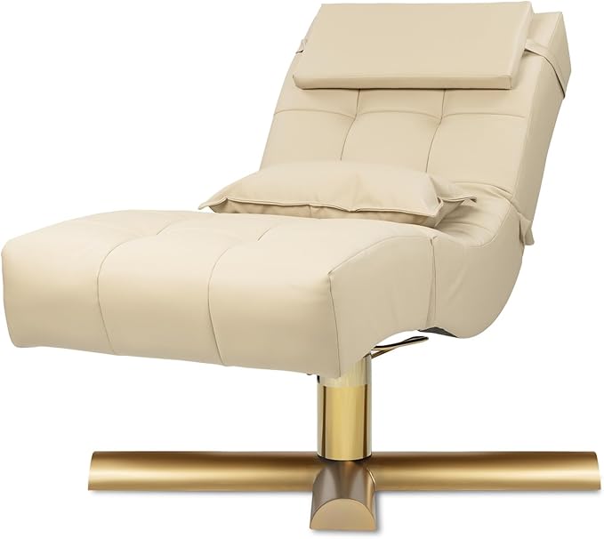 TATARTIST Curved Lash Bed Eyelash Extension Table High Density Sponge Comfortable Beauty Salon Treatment Table with Adjustable Backrest and Legrest (Light Khaki + Salon Stool)