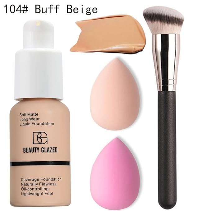 All in One Makeup Kit for Women Full Kit – 12 Color Shimmer Eyeshadow Palette, Buff Beige Foundation, Liquid Lipsticks, Face Primer, Brow Soap, Winged Eyeliner Stamp, Makeup Brush & Sponges Gift Set