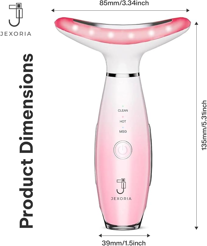 7 Color LED Light Therapy with Heat & Vibration - Women's Face & Neck Massager - Skin Firming Tool - Facial Tightening and Jawline Care