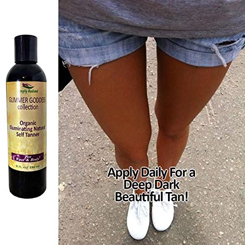 Glimmer Goddess Organic Self Tanner - (Dark) Natural Tanning Lotion, Safe Natural Tan for A Goddess Glow 8 oz