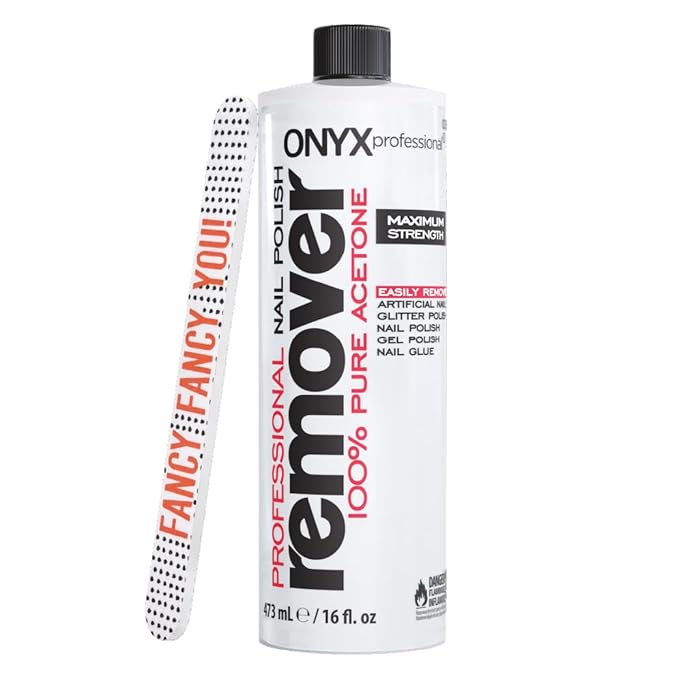 Onyx Professional 100% Pure Acetone Nail Polish Remover Kit with 7 inch Nail File, 16 fl oz - Made in USA, Maximum-Strength Nail Polish Remover for Gel, Artificial & Glitter Nail Polish