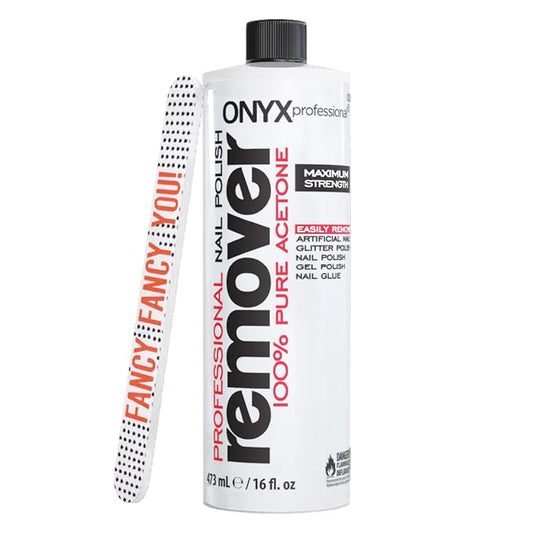 Onyx Professional 100% Pure Acetone Nail Polish Remover Kit with 7 inch Nail File, 16 fl oz - Made in USA, Maximum-Strength Nail Polish Remover for Gel, Artificial & Glitter Nail Polish