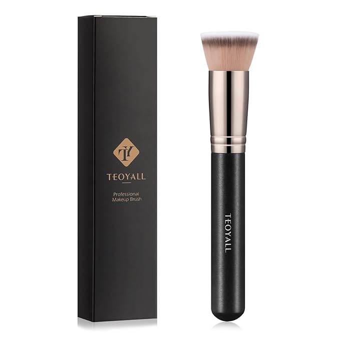 TEOYALL Kabuki Foundaiton Brush, Soft Dense Synthetic Bristles Flat Top Blending Buffing Brush For Liquid Cream Contour Bronzer Foundation